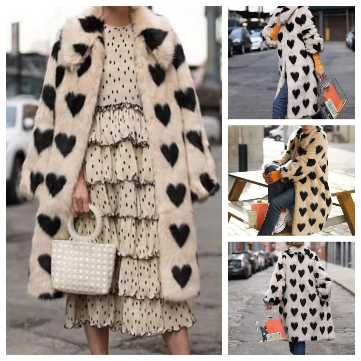 Winter Fashion Week Mode Lange Liebe Herz Muster Hohe Qualität Faux Fuchs Pelzmantel Frauen Jacke