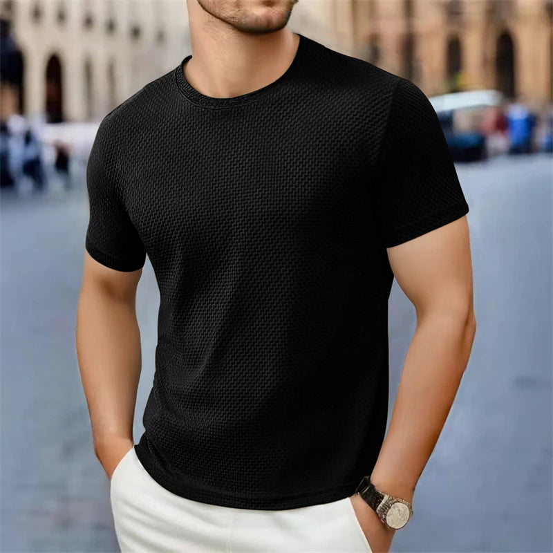 Lässiges Kurzarm-T-Shirt für Herren, 2025, neue Knochenblume, einfarbig, O-Ausschnitt, modisch, atmungsaktiv, bequem, Sommer, vielseitiges Oberteil