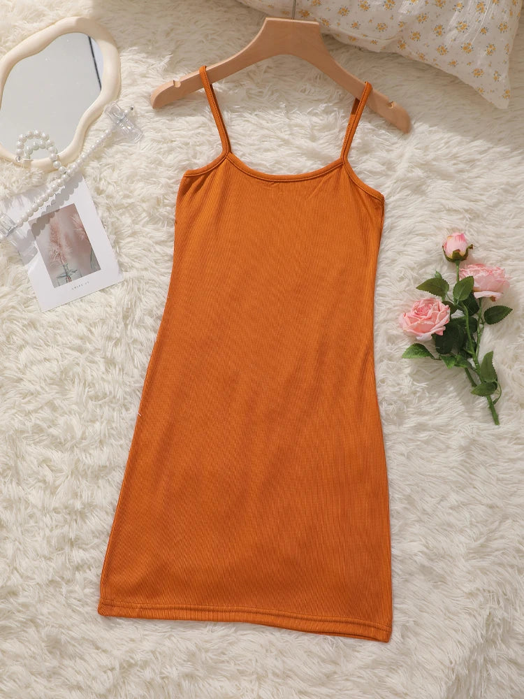 Sommerliches nahtloses Trägerkleid, ärmelloses Satin-Nachthemd, dehnbare Damen-Schlafkleidung mit Spaghettiträgern, lockere Freizeitkleidung für zu Hause
