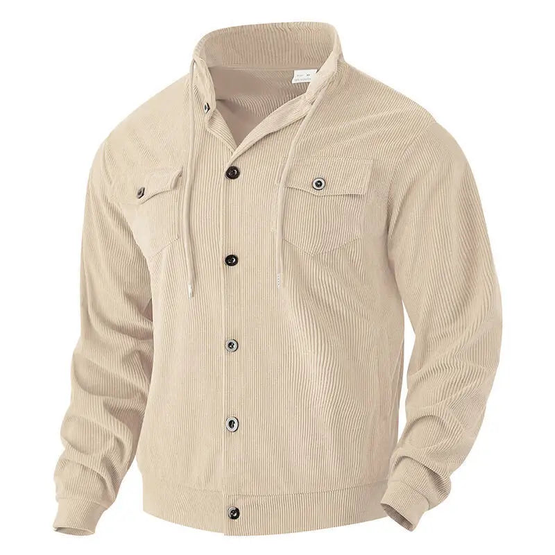 American heavy corduroy men's jacket simple and versatile multi-pocket stand-up collar long-sleeved jacket