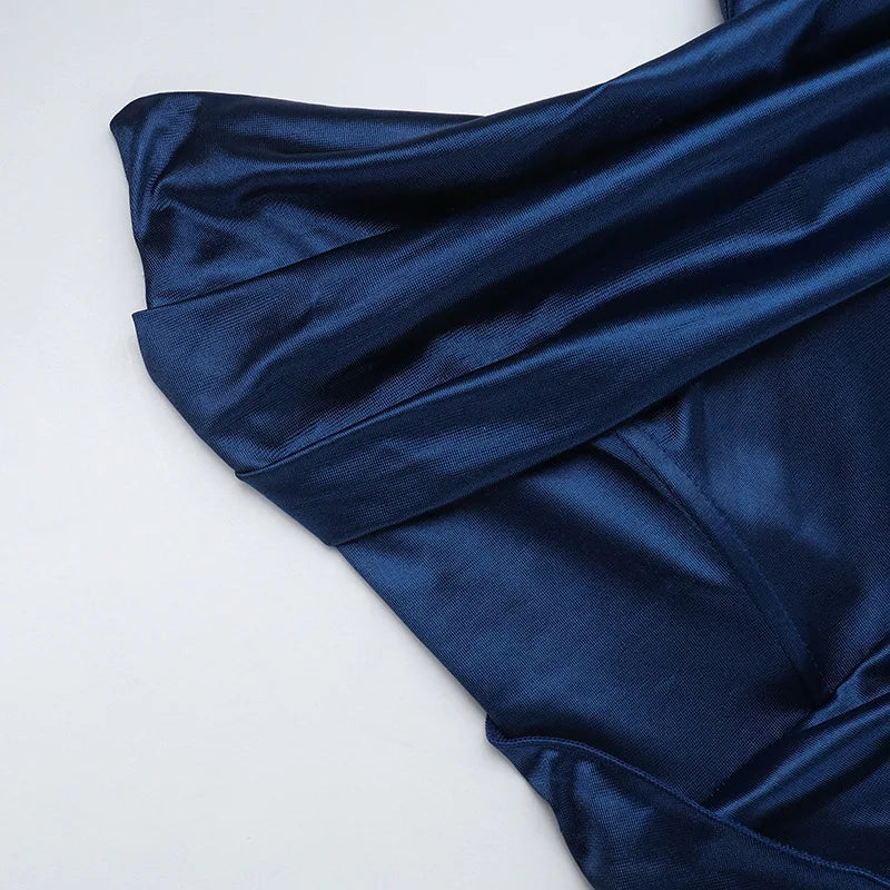 Elegantes Trägerloses Einfarbiges Abendkleid Schickes Satin-Korsettkleid für Damen V-Ausschnitt Geschlitztes Blaues Langes Kleid Damen Sommer-Partykleid