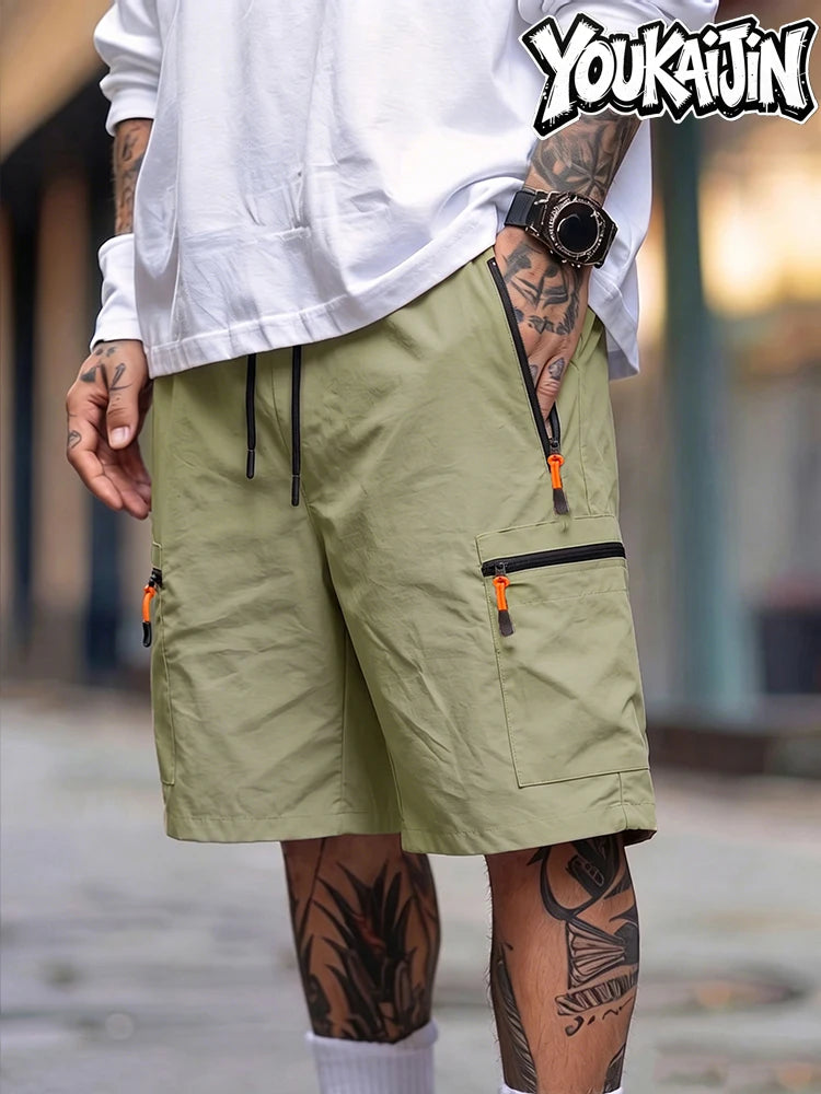 Herren Sommer Schnelltrocknende Cargo-Shorts Dünn Leichtgewichtig Elastischer Bund mit Kordelzug Reißverschlusstaschen Outdoor Wandern Freizeit EU-Größe