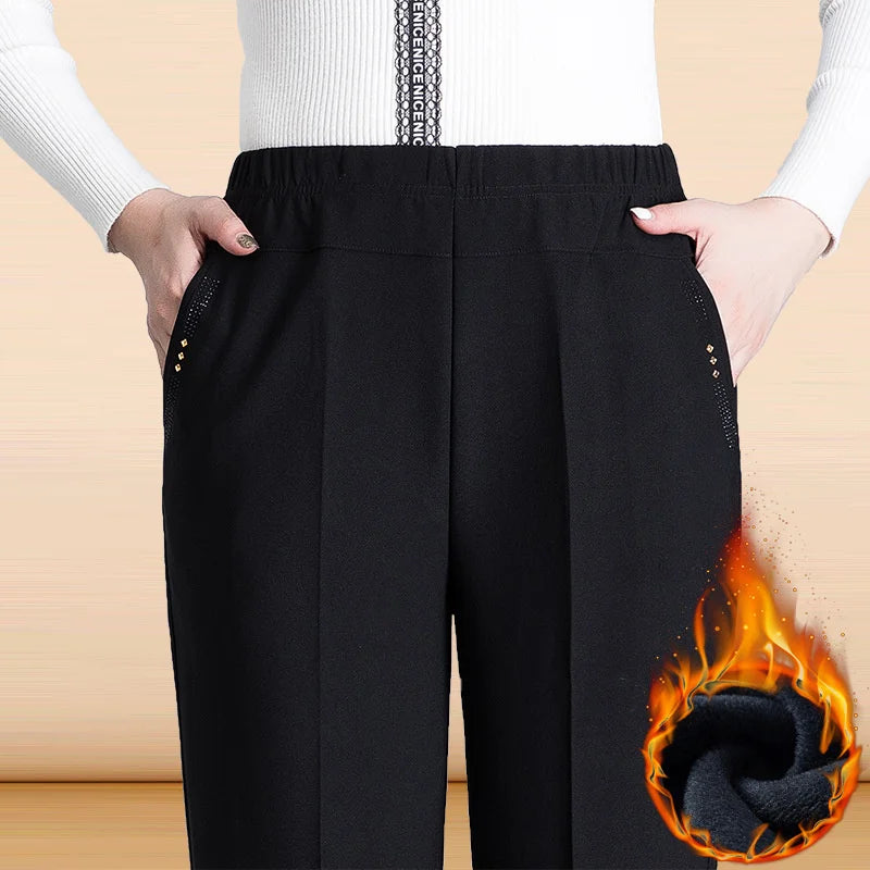 Autumn Winter Women Pants New Elastic High Waist Straight Pants Middle Elderly Mom Casual Pants Oversize XL- 9XL Female Trousers
