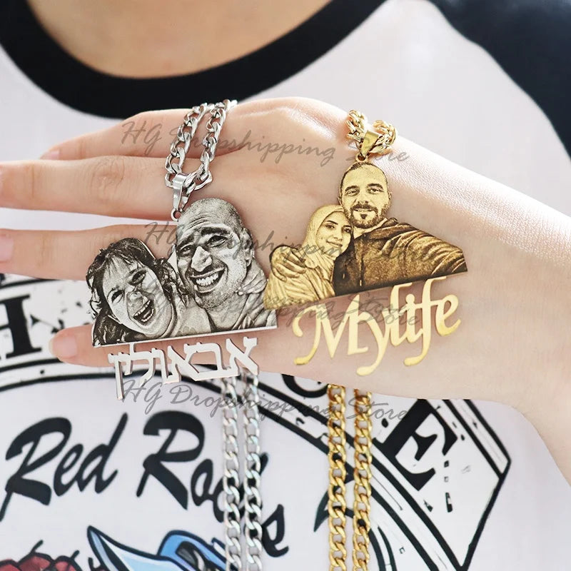 Personalisiertes Bild, Namensschild-Anhänger, individuelle Foto-Halskette, gravierte Porträt-Halskette, Weihnachtsgeschenk für Kinder, Schmuck, Familiengeschenke