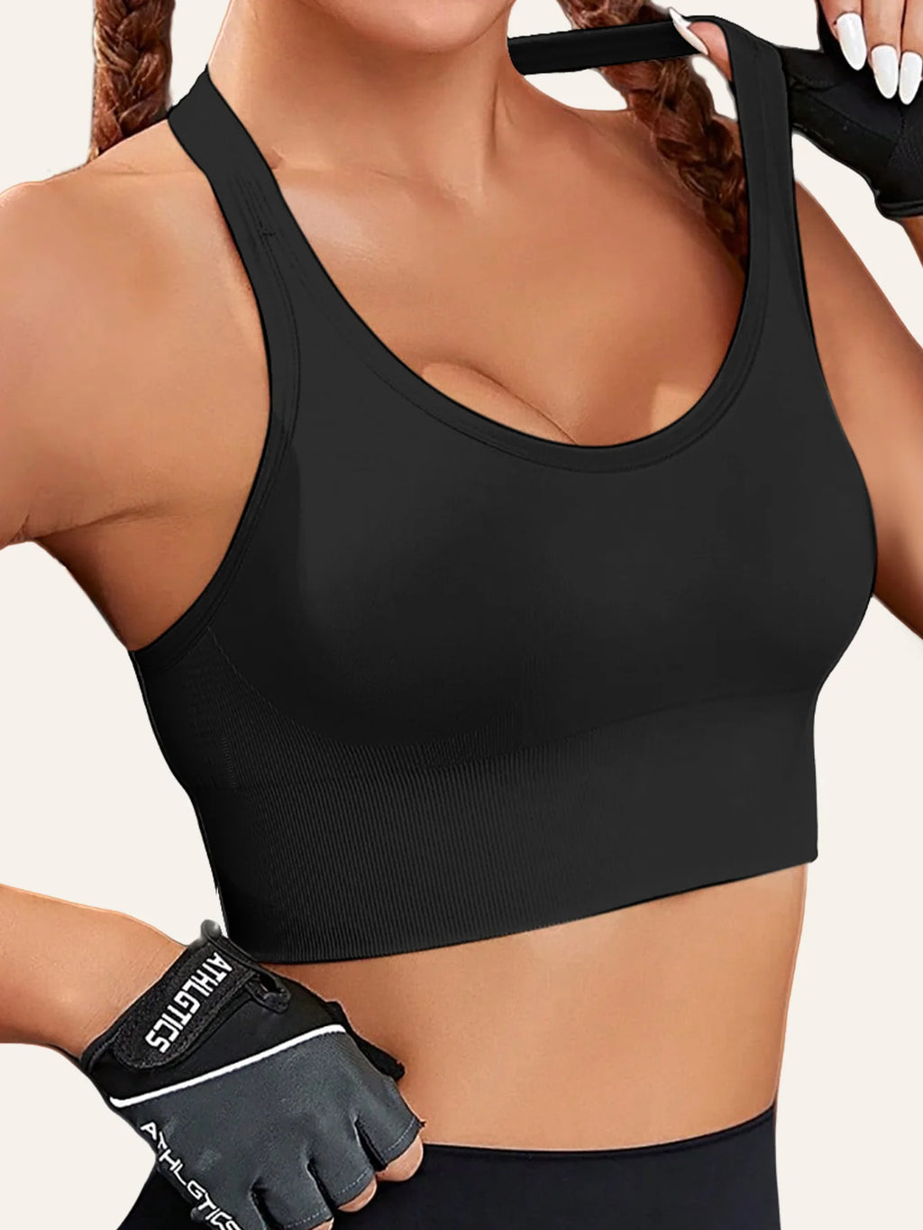 Seamless Comfortable Breathable Push Up Yoga Vest Bra with Non Adjustable Shoulder Straps and Buckled Back Straps