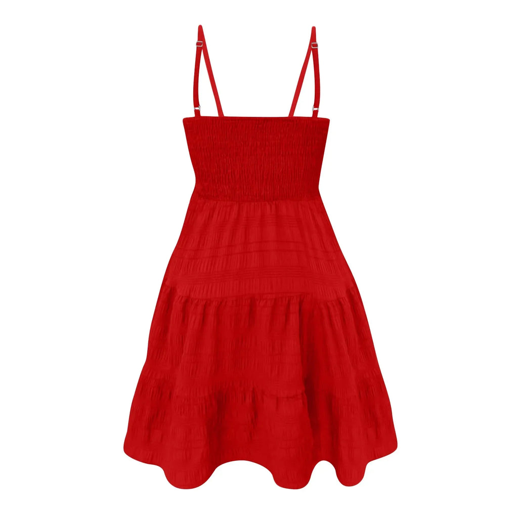 Bohemian Strand Sommerkleid Frauen Sexy Ärmellose Backless Große Schaukel Mini Kleid Solide Spaghetti Strap Rüschen Kleid Sommer Vestidos