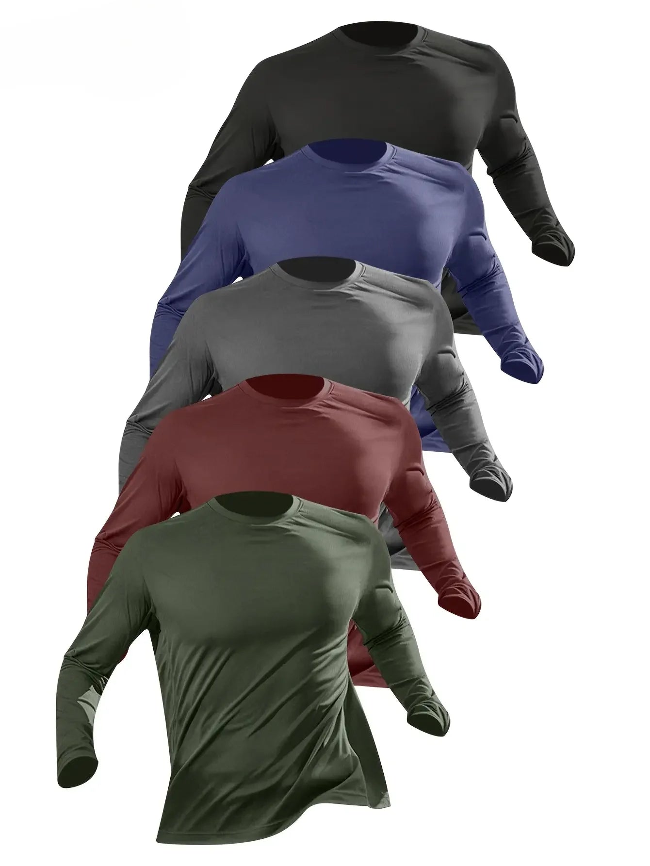 5-teiliges einfarbiges Herren-Langarm-T-Shirt mit Rundhalsausschnitt, vielseitiges Design, bequem und modisch