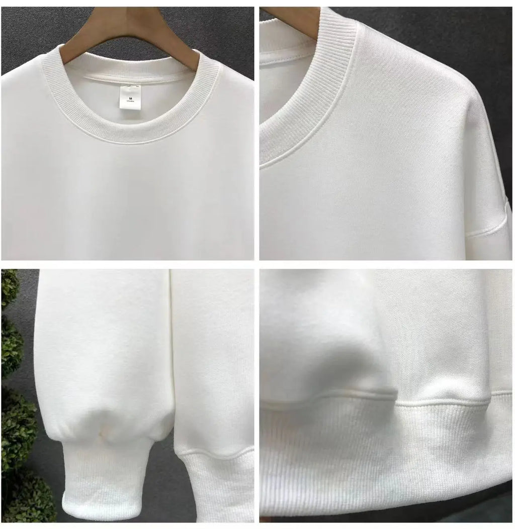 Pajamas Simple Solid Color Hoodie New Round Neck White Spring Autumn Pure Cotton Long Sleeve T-shirt Base Clothing Trend Fashion