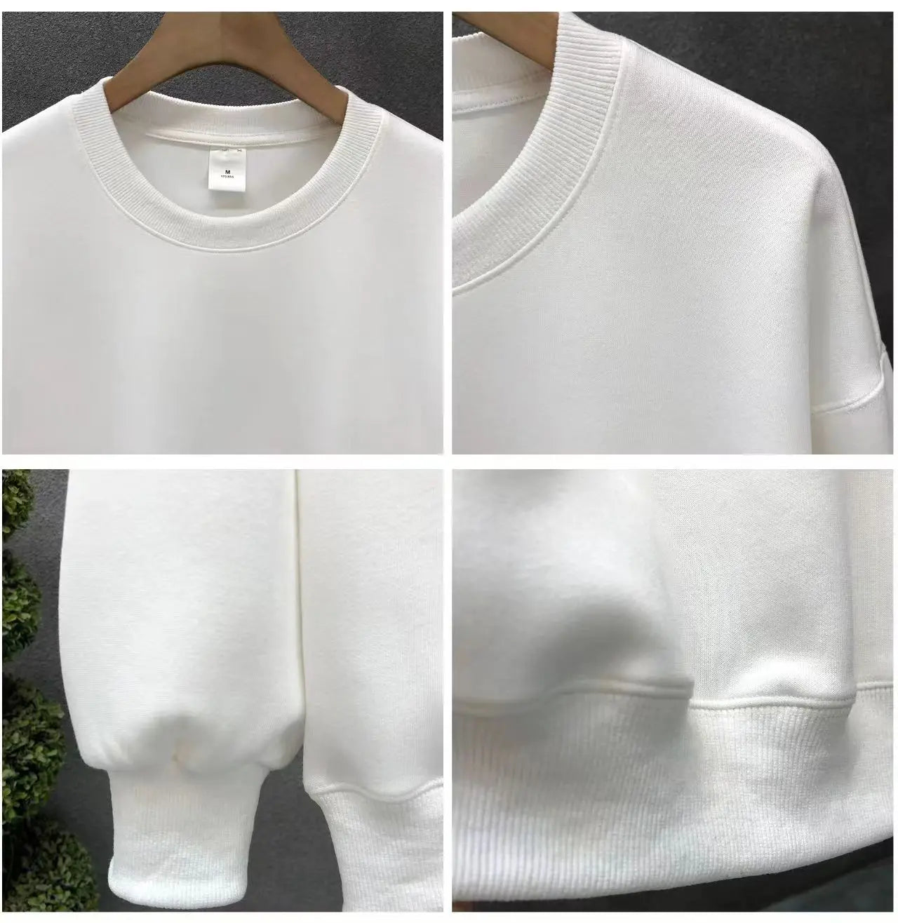 Pajamas Simple Solid Color Hoodie New Round Neck White Spring Autumn Pure Cotton Long Sleeve T-shirt Base Clothing Trend Fashion