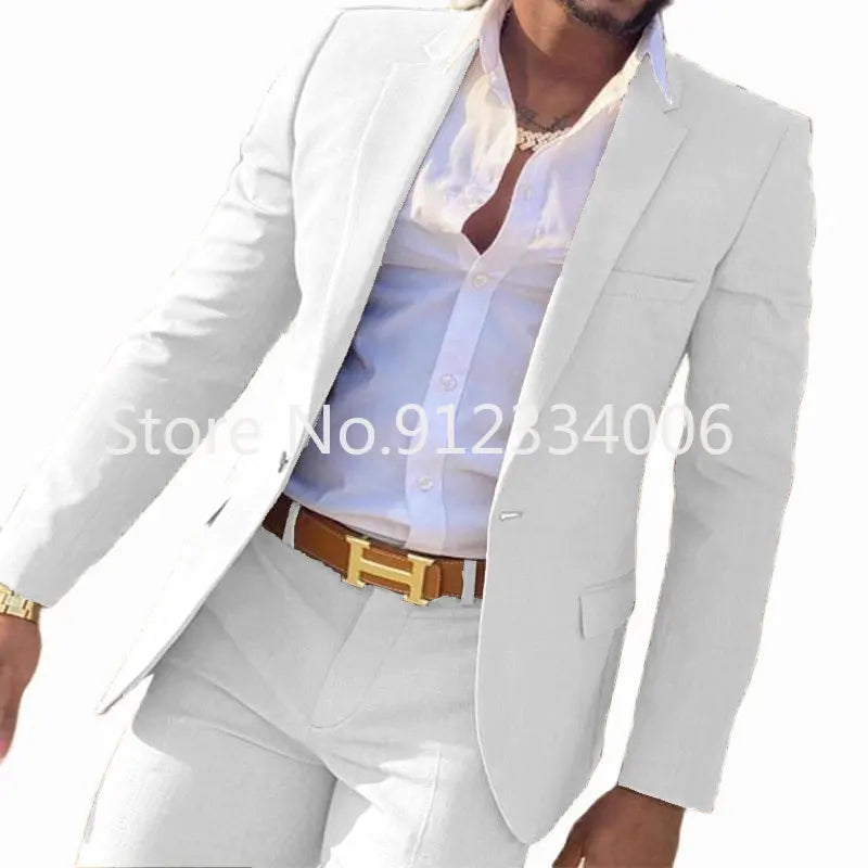 2-teiliger beigefarbener Anzug für Männer, Slim Fit, Hochzeit, Bräutigam, Smoking, Trauzeugenanzüge, männliche Mode, Raucherkostüm, Homme, Blazer mit Hosen