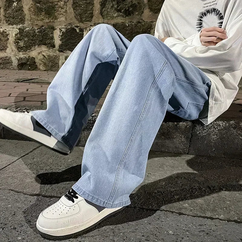 2025 neue Streetwear Lose Jeans Männer Koreanischen Stil, Mode, Lose Gerade Breite Bein Hosen Männer der Marke Kleidung Schwarz Licht blau