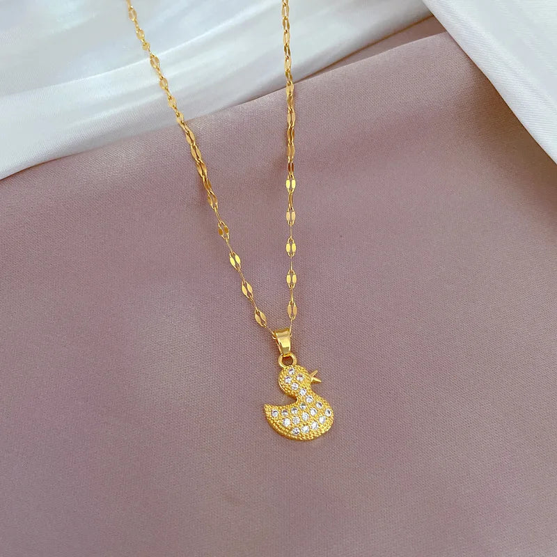 EILIECK 316L Edelstahl Glanz Zirkonia Schwan Anhänger Halskette Gold Farbe Textur Metall Personalisierte Schmuck Halskette
