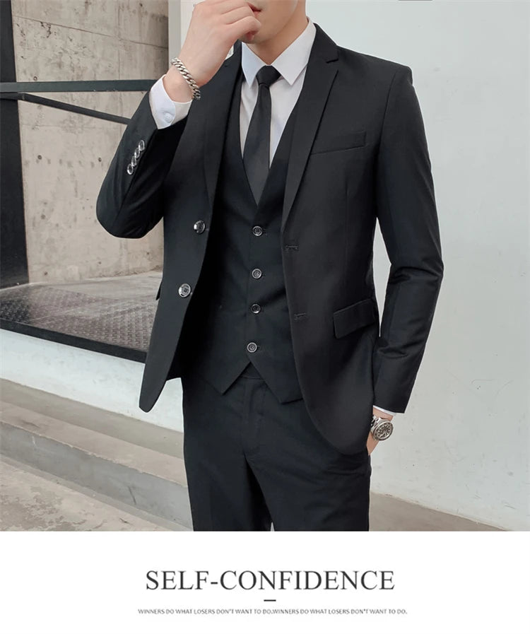 Herren-Slim-Fit-Dreiteiler im koreanischen Stil für Business, professionelle formelle Kleidung, Trauzeuge, Bräutigam, Hochzeit, koreanischer Stil, kleiner Sui