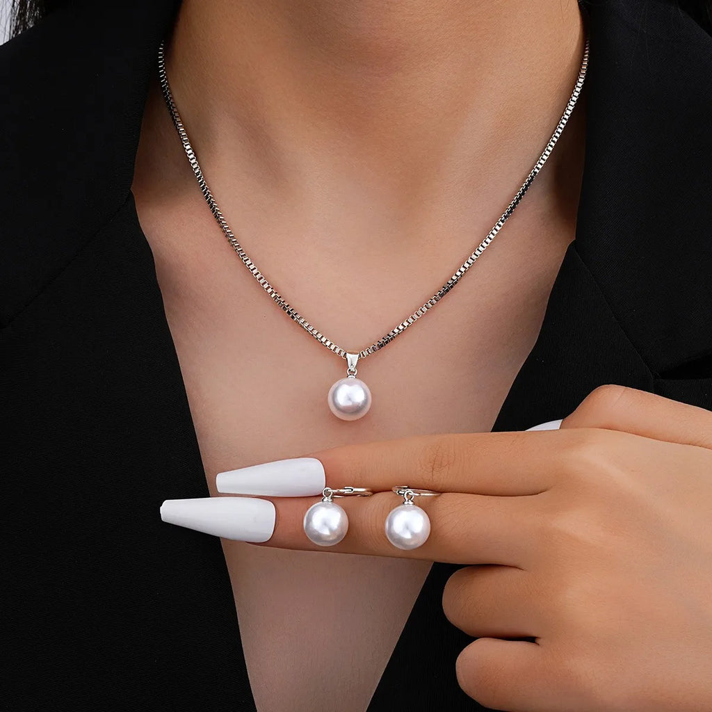 Mode Perlen Schmuck Set Für Frauen Baumeln Ohrringe Anhänger Halskette Einfache Zierliche Täglichen Tragen Outfit Party Zubehör