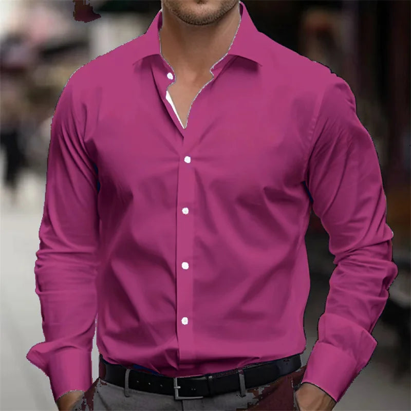 21-farbiges Herrenhemd, einfarbiges Hemd, langärmeliges Revershemd, einreihige Kleidung, Business, Büro, Mode, lässig, XS-6XL