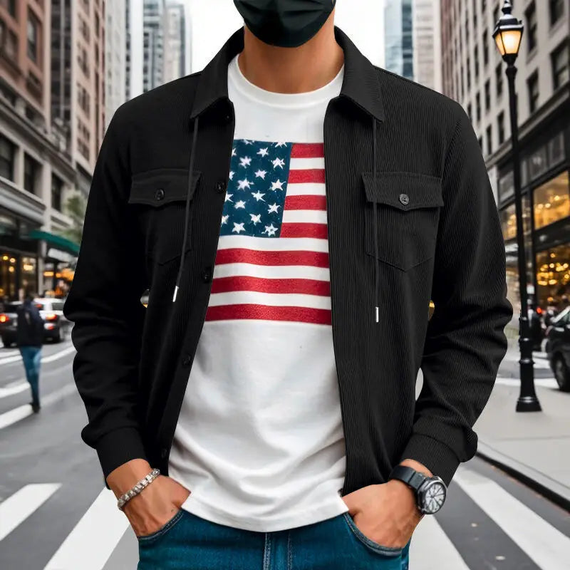 American heavy corduroy men's jacket simple and versatile multi-pocket stand-up collar long-sleeved jacket