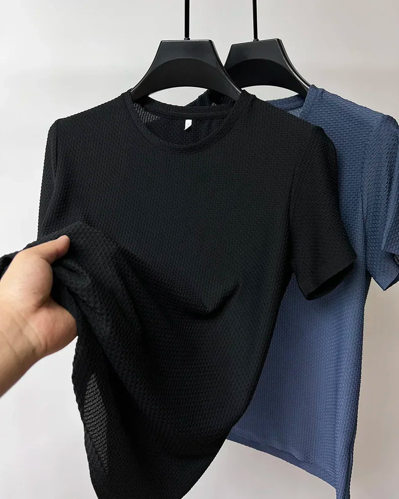 Sommer Eis Seide High-End einfarbig hochwertige Kurzarm T-Shirts Herren atmungsaktive Mode T-Shirt männliche Marke Kleidung 4xl