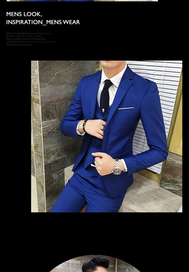 Frühling Herbst Neue Mode Für Männer Einfarbig Dünne Anzug Sets Casual Trendy Business 3 Stück Sets Blazer Weste Hosen männlichen