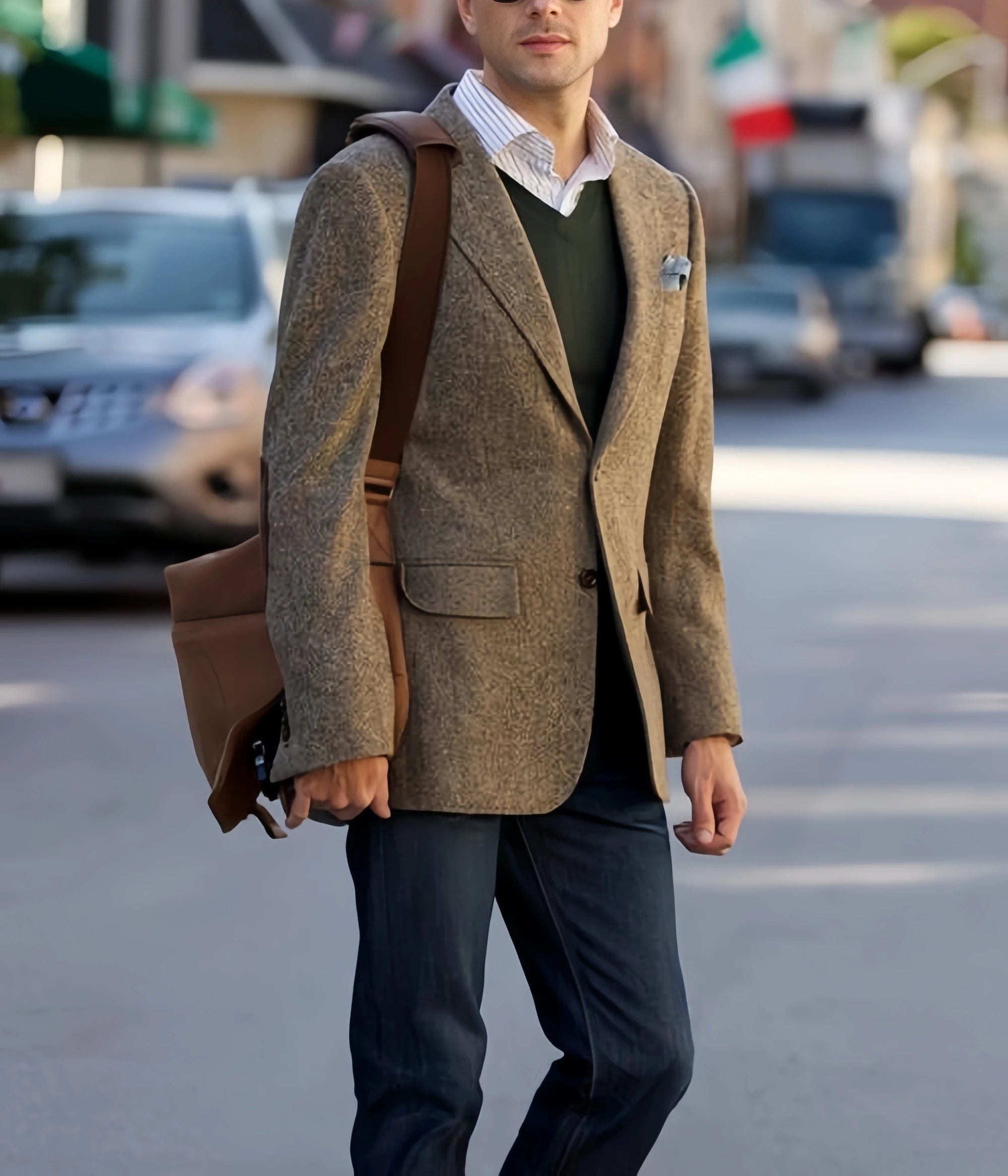 Vintage Winter-Tweed-Anzüge, braune Tweed-Herrenanzüge mit Patch-Design, Kostüm Homme, Smart Business, formelle Hochzeitsanzüge, 1-teilig