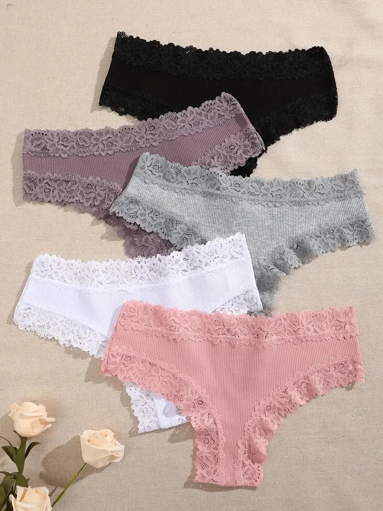 5 Teile/satz Frauen Baumwolle Höschen Floral Spitze Intime Unterwäsche Trendy Patchwork Spitze Slip Weibliche Weiche Unterhose Dessous S-XL