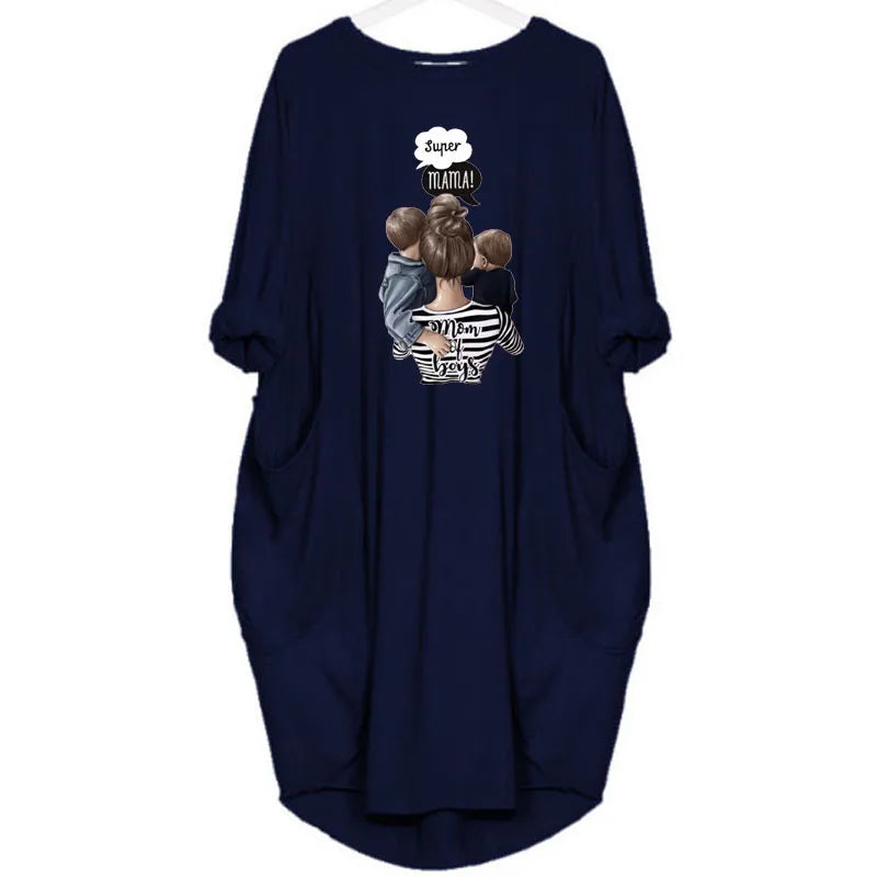 Frauen Lose Lange Ärmeln Sommer Plus Größe Kleid Herbst Winter Casual Rundhals Einfarbig Langarm Tasche Lose Pullove