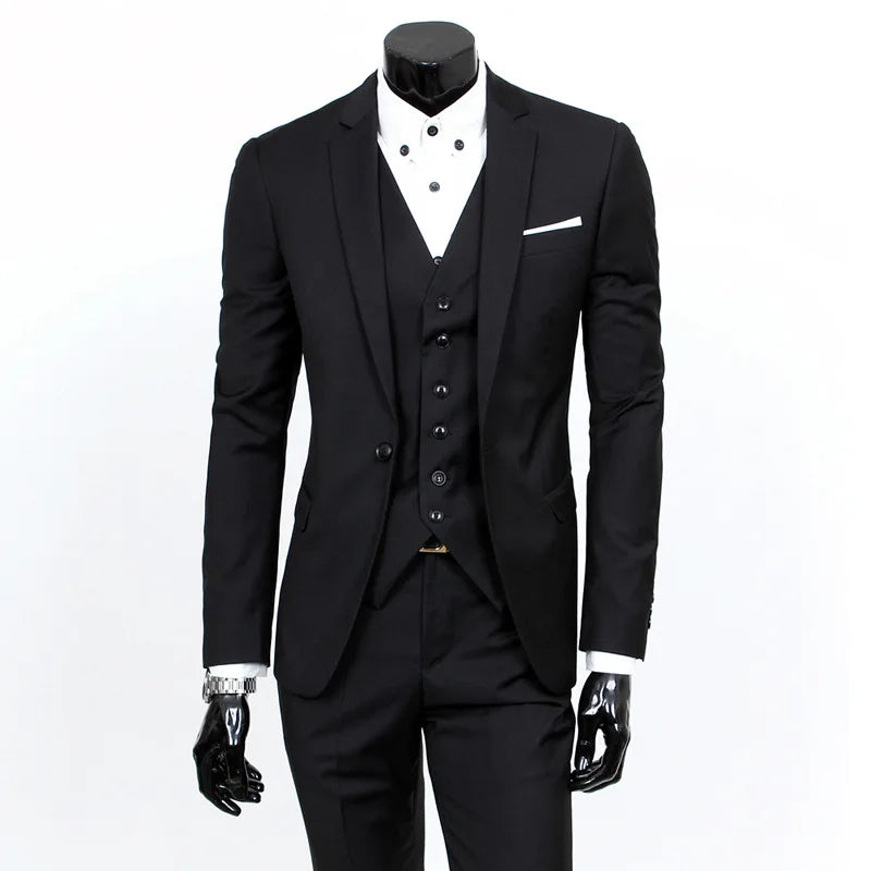 Frühling Herbst Neue Mode Für Männer Trendy Schlank Business Einfarbig 3 Stück Anzüge Sets Einzigen Greasted Blazer Weste Hosen