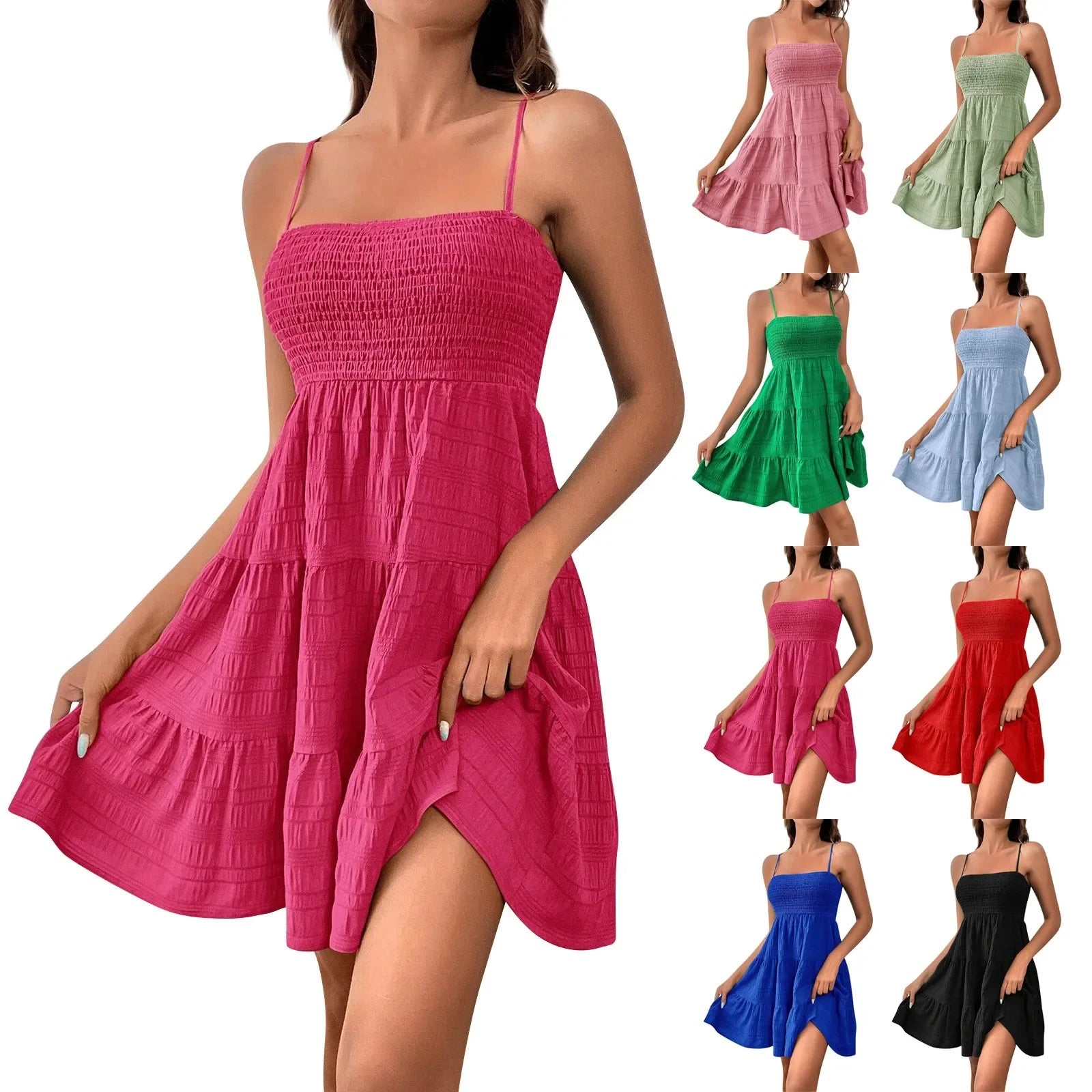 Bohemian Strand Sommerkleid Frauen Sexy Ärmellose Backless Große Schaukel Mini Kleid Solide Spaghetti Strap Rüschen Kleid Sommer Vestidos