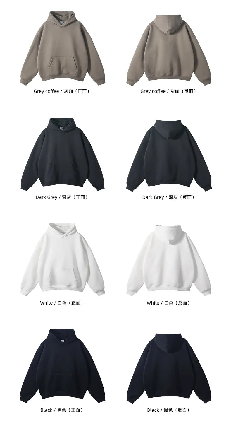 Winter Solid Color Hoodie Hip Hop Plush Hooded Sweatshirts Oversized Pullover Harajuku Custom Casual Hoodies Tracksuit Men Women