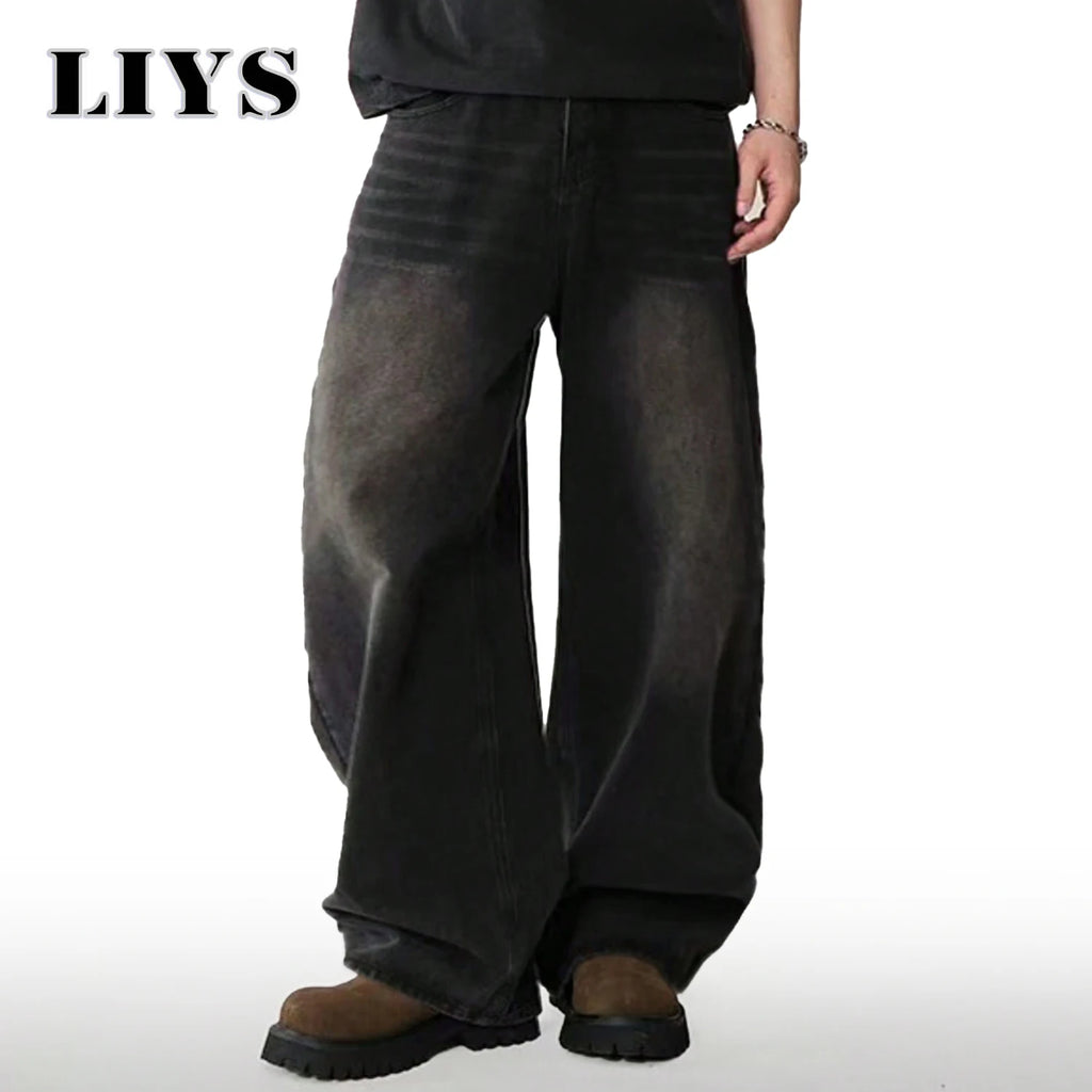 Vier Saison Herren Jeans Koreanische Version Student Casual Hosen High Street Gerade Lose Breite Bein Jeans Schwarz Grau Blau Baggy Jean
