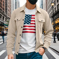 American heavy corduroy men's jacket simple and versatile multi-pocket stand-up collar long-sleeved jacket