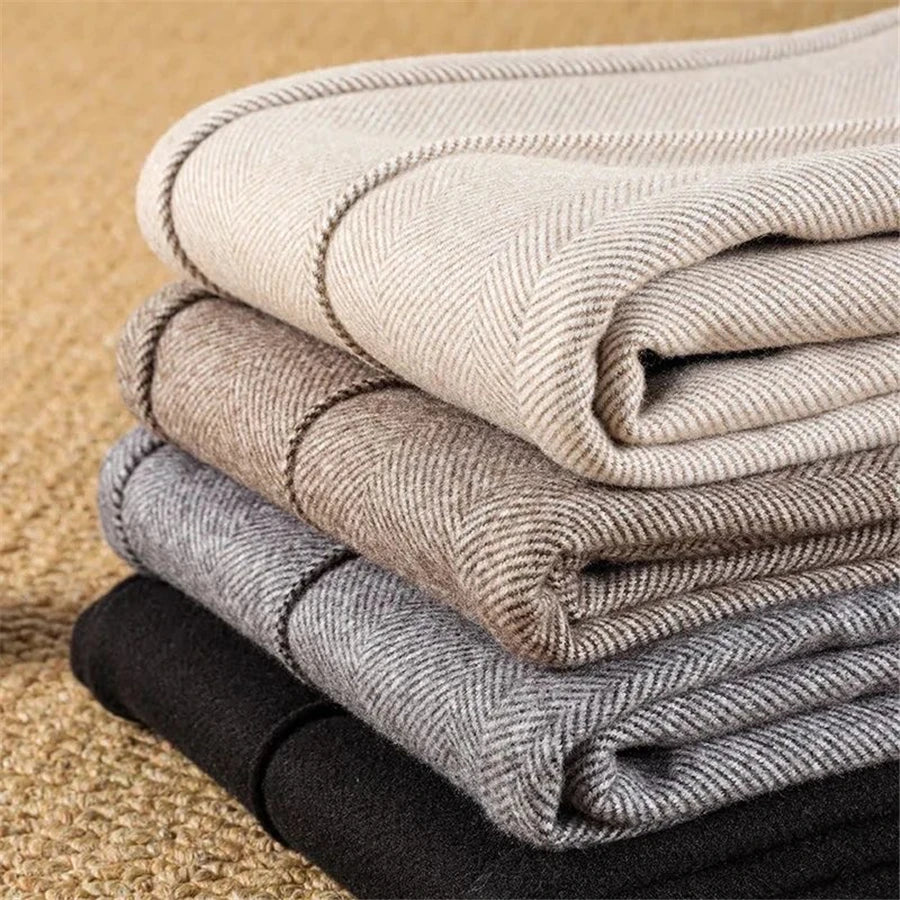 High Waist Wool Blend Pants Women Winter Thicken Plush Lined Harem Pantalones Office Casual Warm Ankle-length Woolen Spodnie
