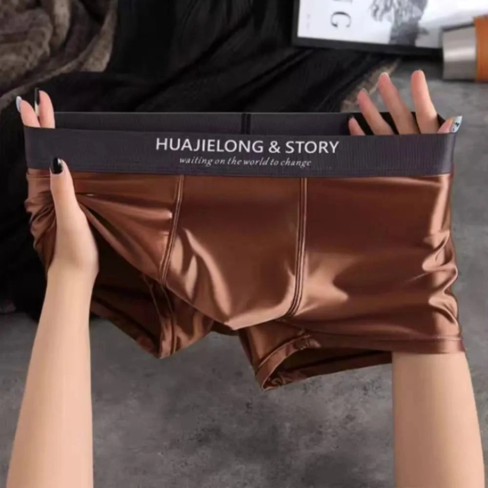 1/3Pcs Atmungsaktive Dünne Satin Seide Boxer Briefs Nahtlose Mittlere Taille Eis Seide Boxer Unterhose Glatte Unterwäsche für Männer Täglich