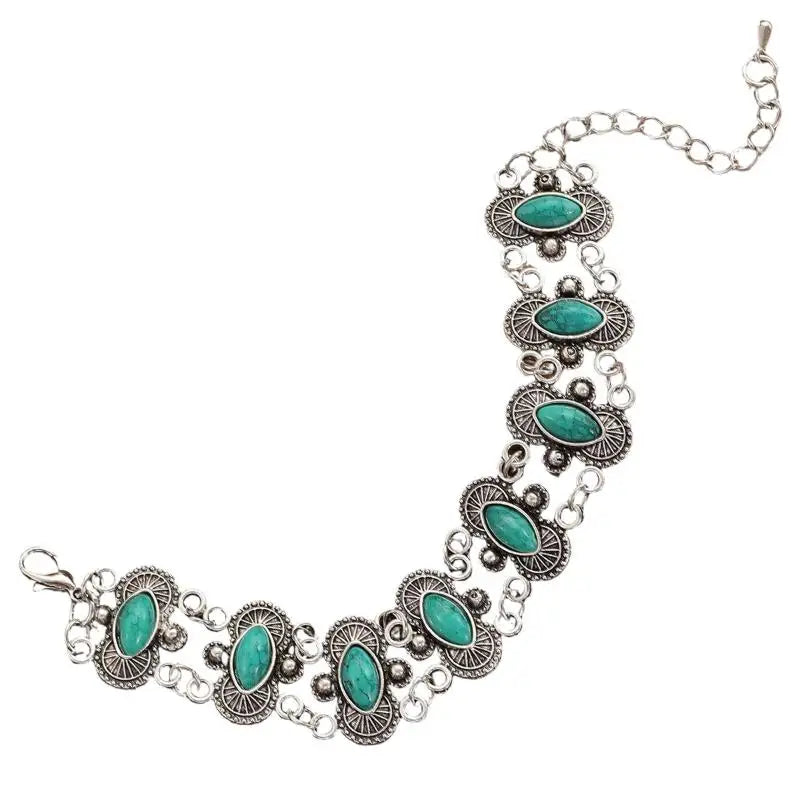Vintage Ethno-Armreif im Bohemian-Stil mit Türkis für Damen, verstellbares Armband, Schmuckgeschenk