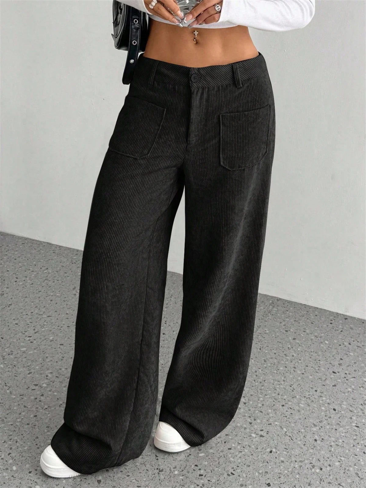 Women Autumn Winter Corduroy Pant Fashion Retro New In Wide Leg Trousers Lady Casual High Waist Solid Pants Street Chic Clothes