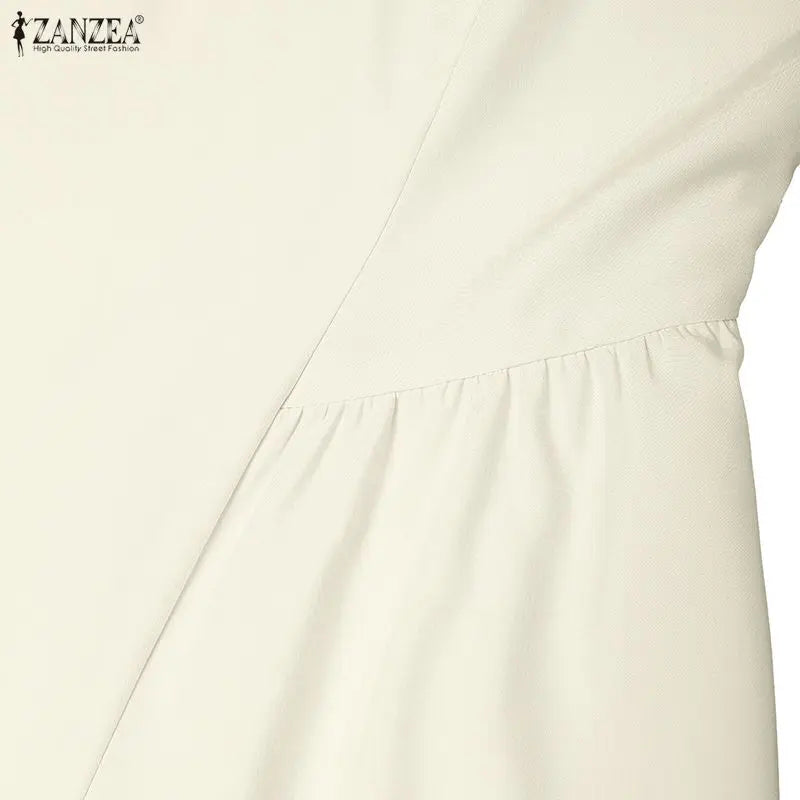 ZANZEA Damen-Maxikleid im französischen Stil, elegant, für den Sommer, quadratischer Ausschnitt, kurze Ärmel, geraffte Taille, A-Linien-Kleider, Urlaub, Tag-und-Nacht-Kleid