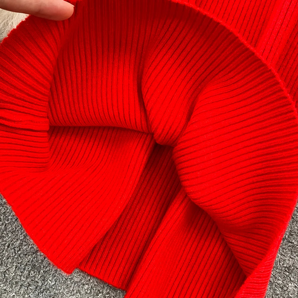 REALEFT Herbst Winter 2025, neue Rollkragen frauen Gestrickte Kleider mit Gürtel Langarm Elegante Bodycon Wrap Kleid Weibliche