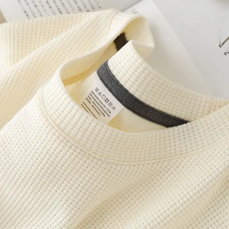 Neues Sommer-T-Shirt mit Rundhalsausschnitt und Waffelmuster für Herren, bequemes, atmungsaktives Kurzarm-Top für Freizeitkleidung