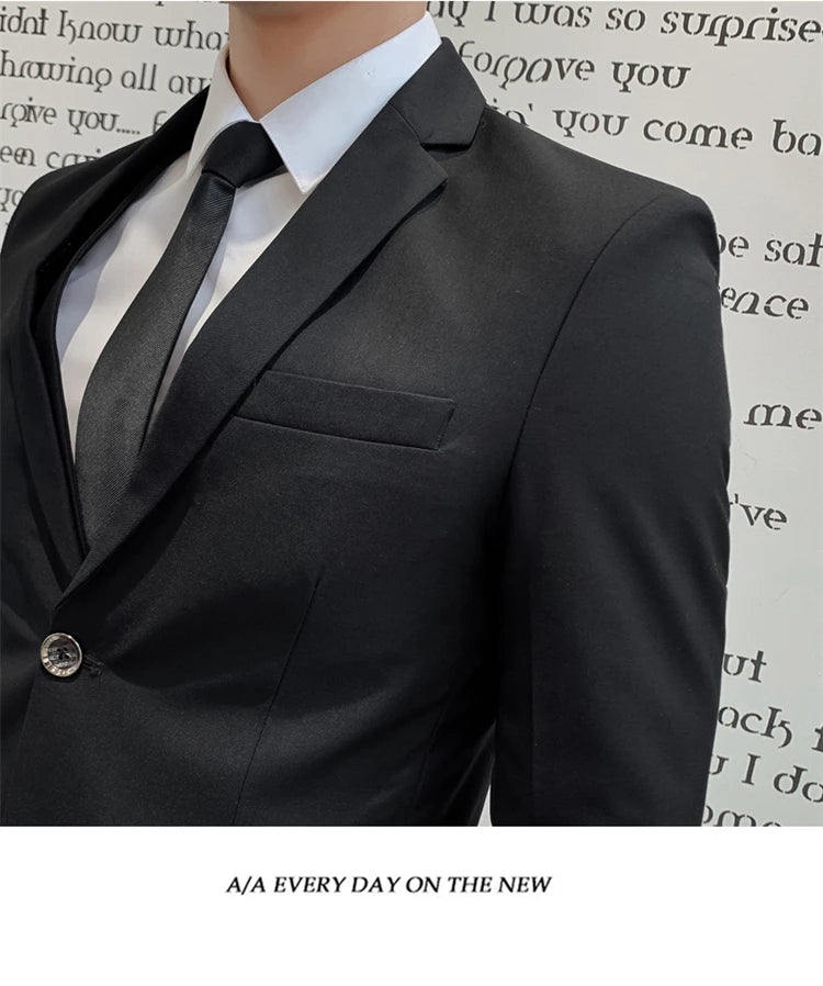 Herren-Slim-Fit-Dreiteiler im koreanischen Stil für Business, professionelle formelle Kleidung, Trauzeuge, Bräutigam, Hochzeit, koreanischer Stil, kleiner Sui