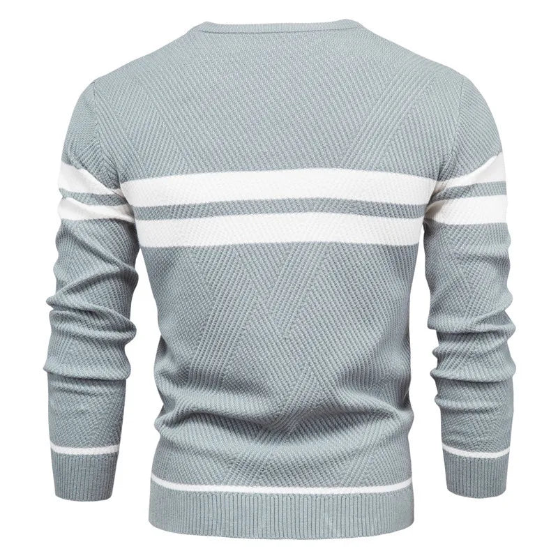 Autumn and winter men's casual striped men's sweater pullover, color blocked round neck embroidered men's European size knitted
