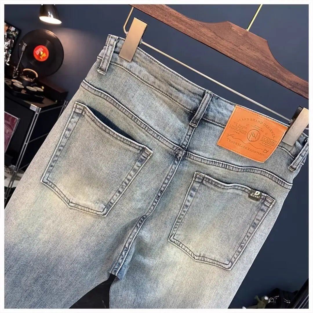 Jeans für Herren 2025, Frühling und Herbst, kleine zerrissene Jeans, Herren-Vintage-Hosen, trendige Marke, Harlan-Männerkleidung, Streetwear-Kleidung
