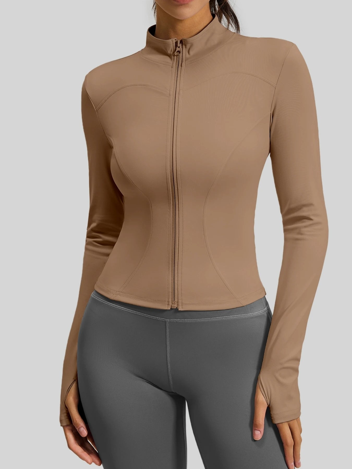 Women's Zip - Up Sports Jacket with Stand - Up Collar, Slim Fit for Workout & Yoga