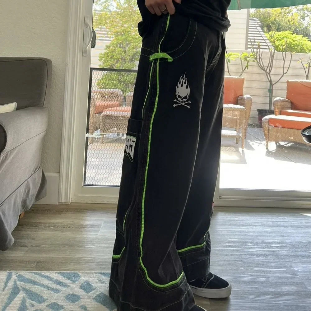 Jeans Frühling und Herbst Europäische und amerikanische Hose mit weitem Bein und lockerem Alien-Muster 2024, neuer High-Street-Trend, Hip-Hop-Männer