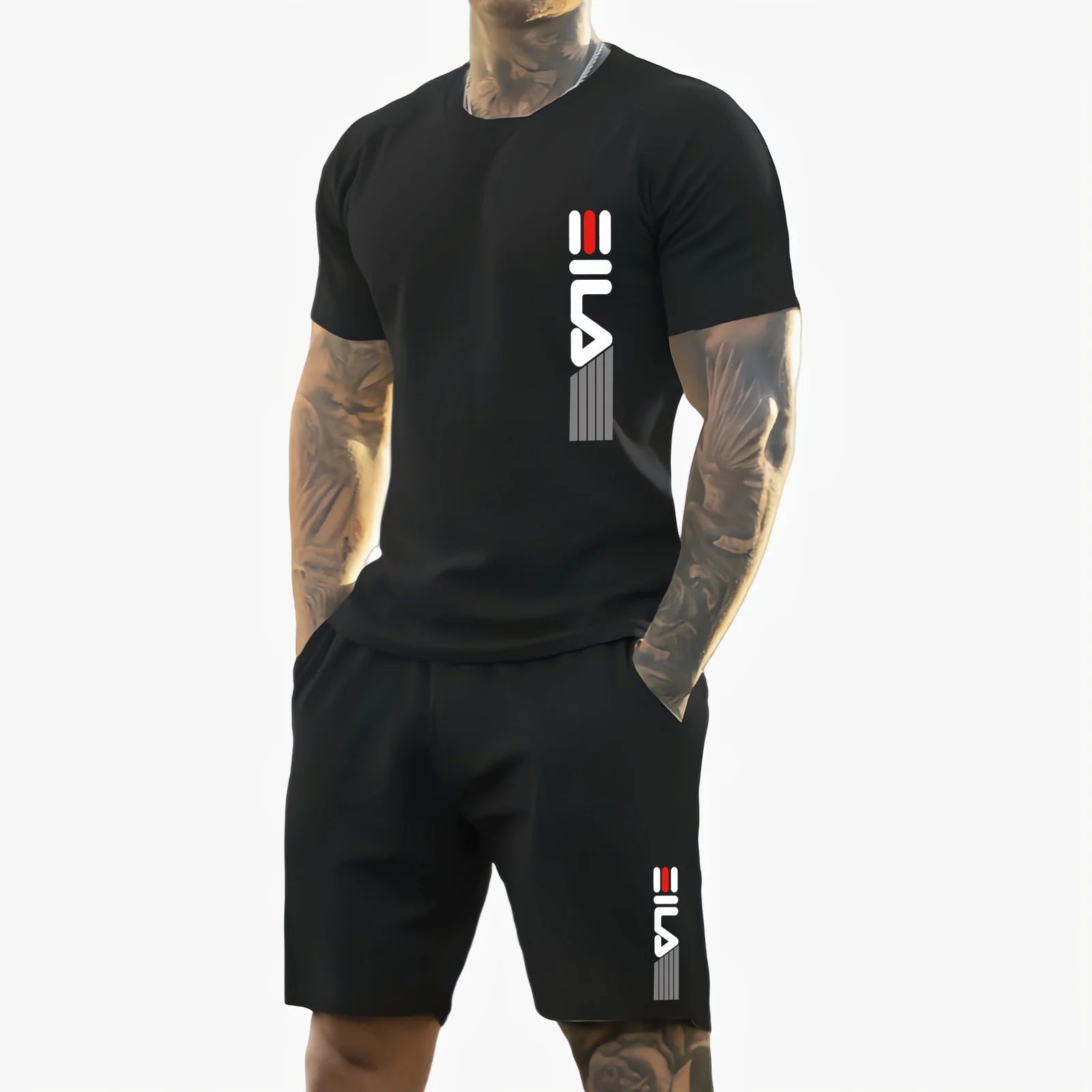 Männer 2025, Sommer, neuer lässiger Sportanzug, modisches, atmungsaktives Outdoor-Herren-Kurzarm-T-Shirt + Trainingsshorts, zweiteiliges Set
