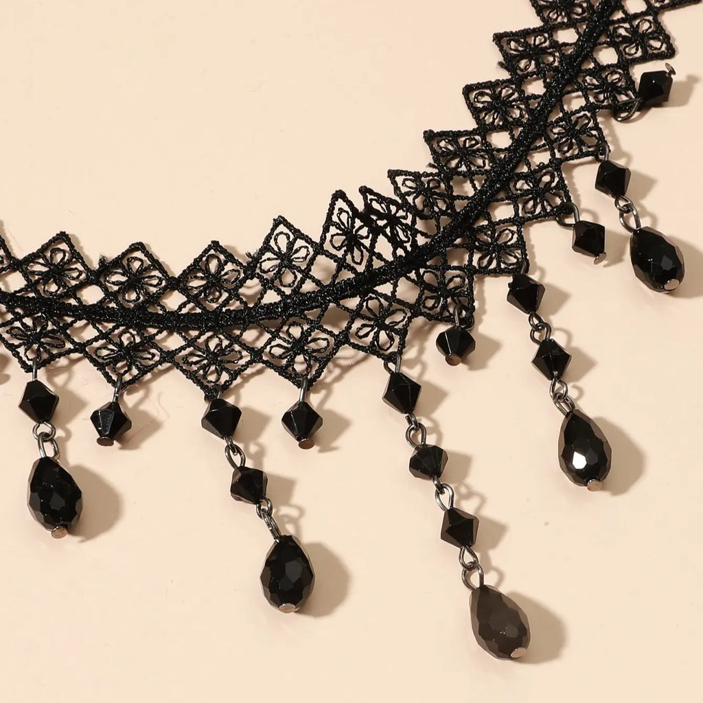 1 Px Damen-Halskette, wunderschöne schwarze Spitze, Kristallfarbe, Blumen-Halskette, Strand, Reisen, Urlaub, Mode, klassisch, personalisierter Schmuck, Abend D