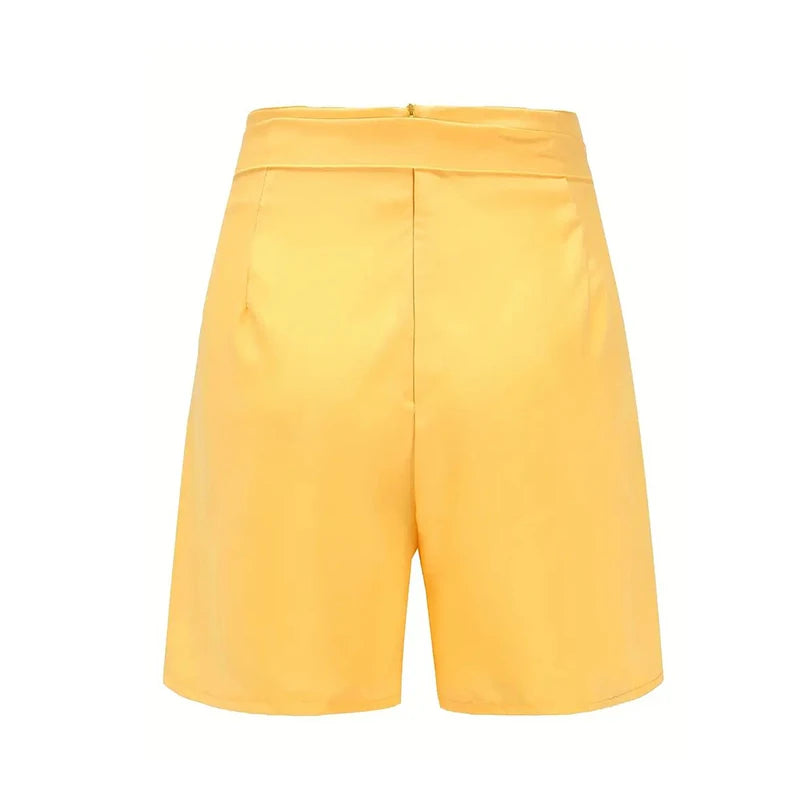 Y2K Solid Button Front Shorts Krawatte Taille Strand Sommer Hohe Taille Shorts Damenbekleidung