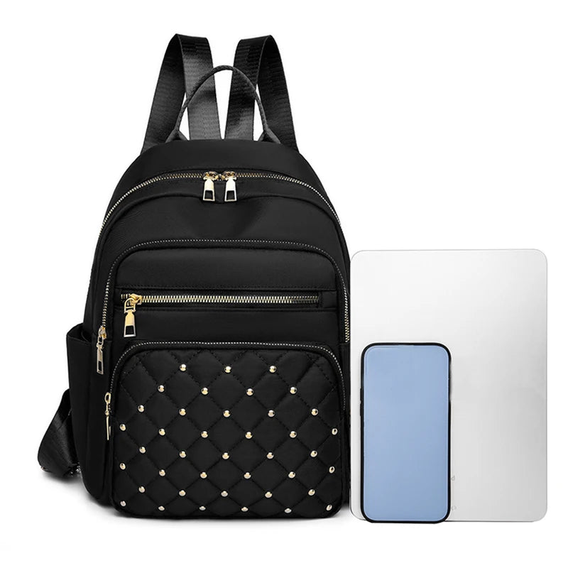 Rucksack mit Diamantkaro, besticktem Faden, genieteter Rucksack, Damenmode, Reisetasche, lässiger All-Match-Damenrucksack