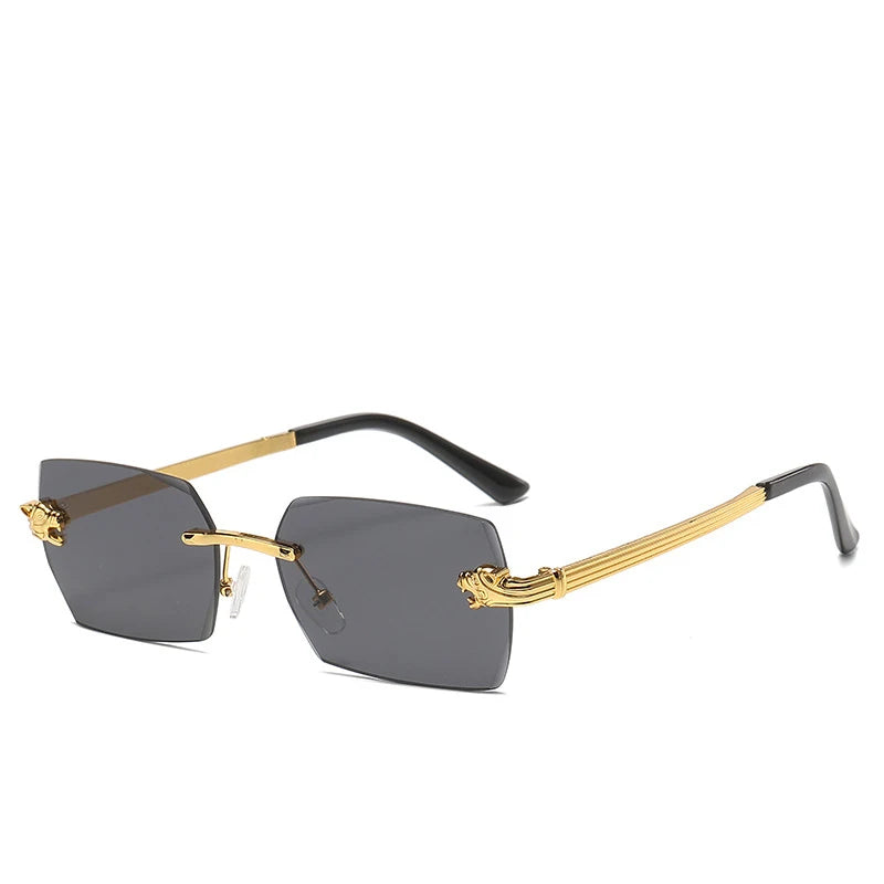 Damen Metallrahmenlose Sonnenbrille Hochwertige Luxusmarke Klassische Casual Sandfarbene Sonnenschutz-Brille Unisex Outdoor-Sport-Sonnenbrille
