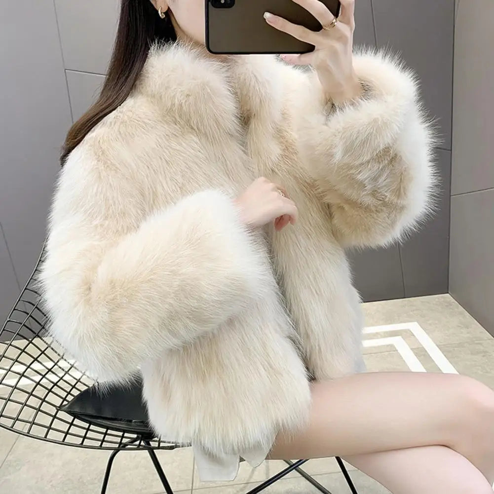 Herbst Winter Übergroßen Lose Beiläufige Luxus Weichen Dicken Warmen Haarigen Faux Mantel Frauen Langarm Flauschigen Jacke 2024