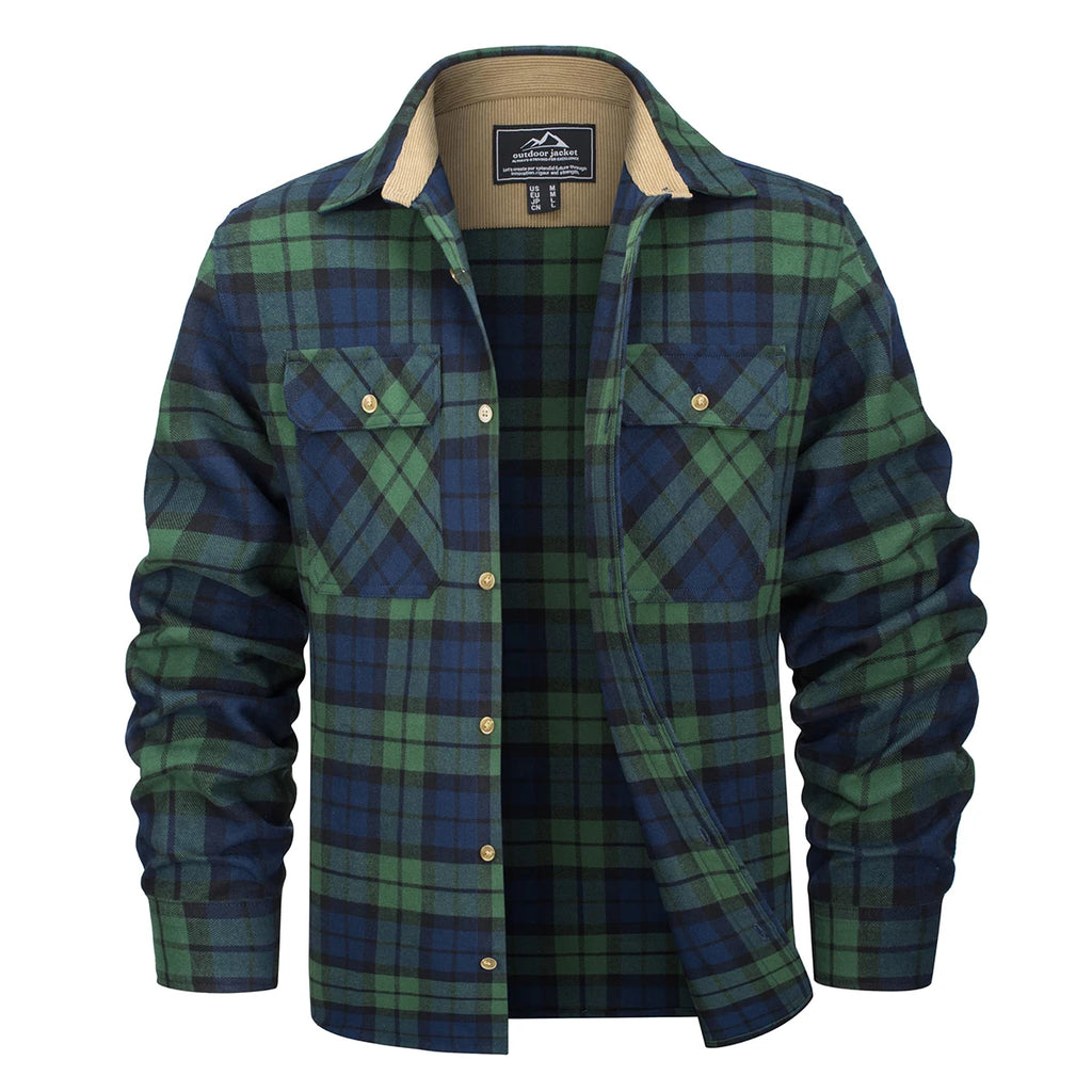 MAGCOMSEN Flannel Shirts Men's Long Sleeves Cotton Long Sleeve Plaid Shirt with 2 Pockets Button Down Casual Corduroy Shirt Male