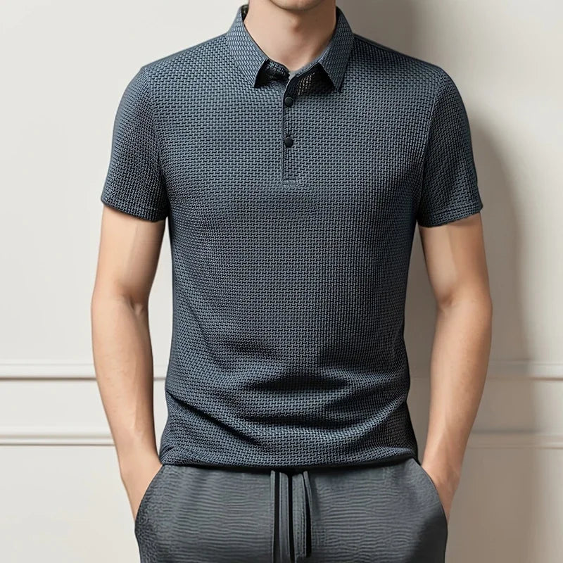 Neue männer Business Casual Kurzarm Knochen Blume Einfarbig POLO-Shirt Mode Atmungsaktive Komfortable Sommer Vielseitig Top